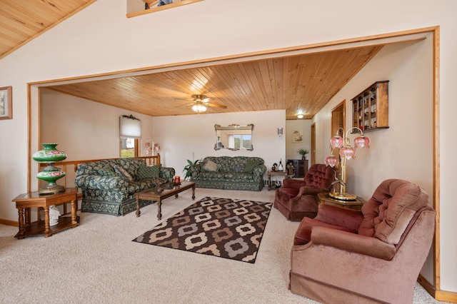 16227 Bay Dr, Pengilly, MN 55775 - carpeted living room featuring wood ceiling and a ceiling fan
