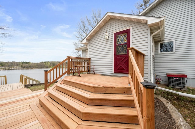 16227 Bay Dr, Pengilly, MN 55775 - wooden deck featuring a water view and central AC