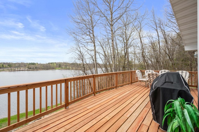 16227 Bay Dr, Pengilly, MN 55775 - wooden terrace with a water view and outdoor dining space