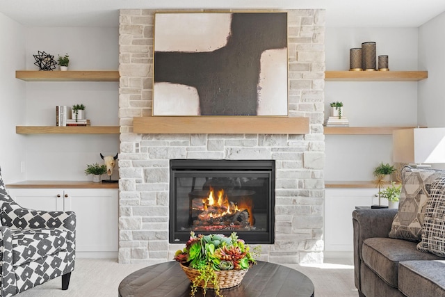 living room with a fireplace