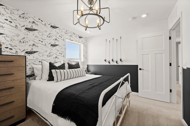 19321 Colonial Trl, Farmington, MN 55024 - carpeted bedroom with a chandelier, wallpapered walls, recessed lighting, and baseboards