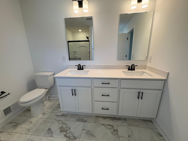 full bath with visible vents, marble finish floor, and a sink