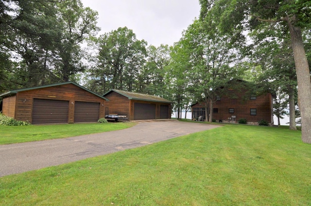 10179 Mounds Point Dr NW, Leech Lake Twp, MN 56633 - view of front of property with a detached garage, an outbuilding, and a front lawn