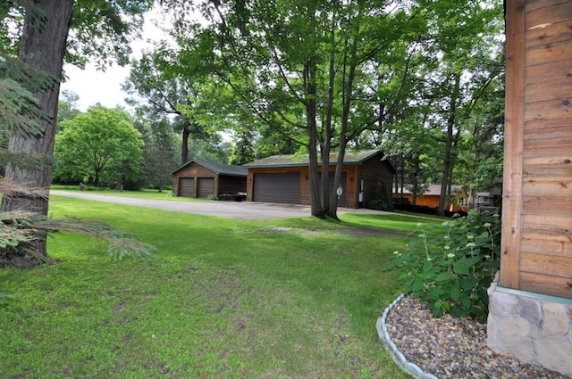 10179 Mounds Point Dr NW, Leech Lake Twp, MN 56633 - view of green lawn featuring a detached garage and an outbuilding