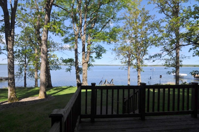 10179 Mounds Point Dr NW, Leech Lake Twp, MN 56633 - deck with a water view and a yard