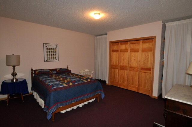 10179 Mounds Point Dr NW, Leech Lake Twp, MN 56633 - bedroom with dark colored carpet, a textured ceiling, and a closet