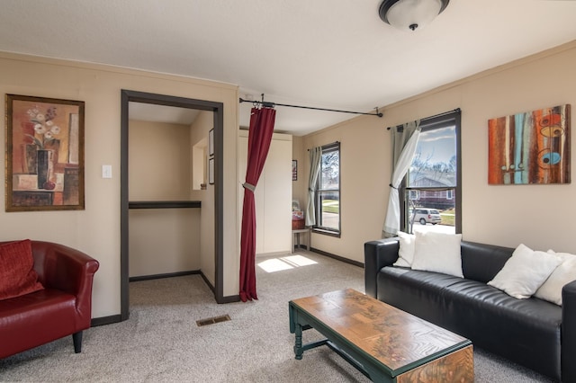 314 High St, Lake City, MN 55041 - living room featuring light carpet, baseboards, and visible vents