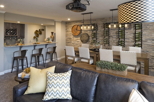 10518 28th St NE, Saint Michael, MN 55376 - indoor wet bar with carpet, pendant lighting, and tasteful backsplash