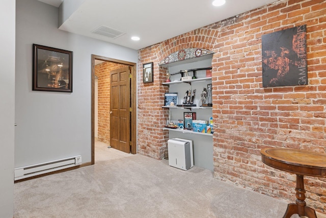 231 Arundel St Unit 1, Saint Paul, MN 55102 - bar area with baseboard heating, carpet flooring, brick wall, and recessed lighting