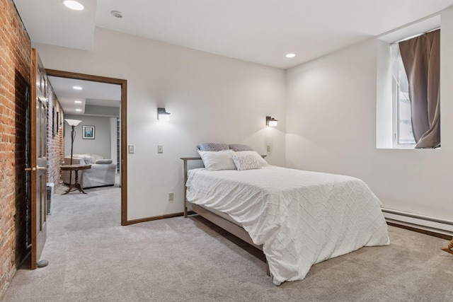 231 Arundel St Unit 1, Saint Paul, MN 55102 - bedroom featuring light carpet, a baseboard radiator, and recessed lighting