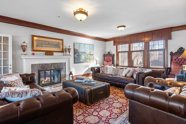 818 Summit Ave, Saint Paul, MN 55105 - living area with ornamental molding and a tiled fireplace