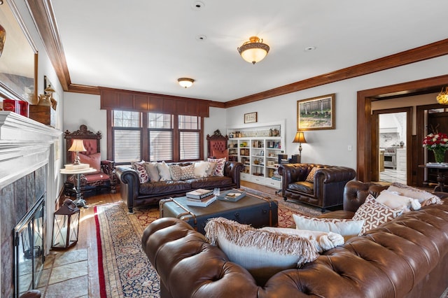 818 Summit Ave, Saint Paul, MN 55105 - living area featuring a fireplace and crown molding