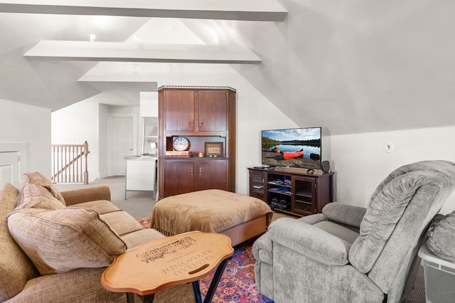818 Summit Ave, Saint Paul, MN 55105 - living room featuring lofted ceiling and light carpet