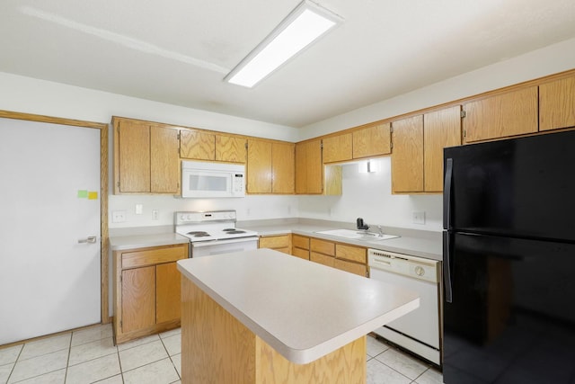8722 Norway St NW, Coon Rapids, MN 55433 - kitchen with white appliances, a sink, light countertops, light tile patterned flooring, and a center island