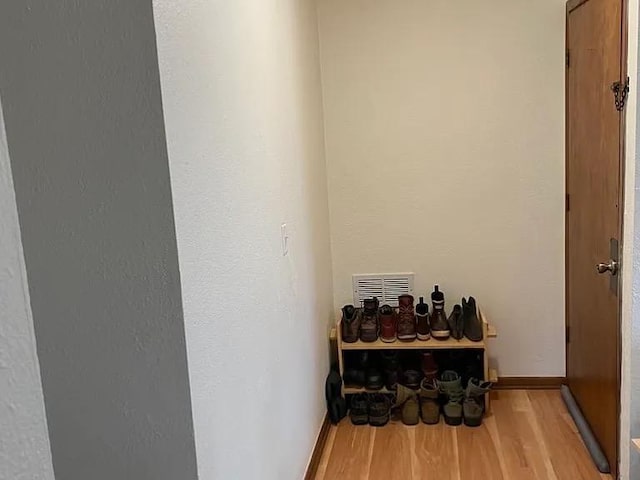 408 Lyon Ave, Lake City, MN 55041 - hall with baseboards, wood finished floors, and visible vents