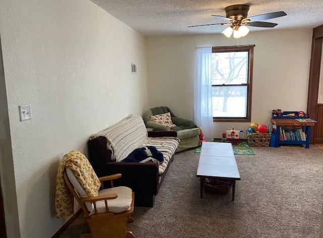 408 Lyon Ave, Lake City, MN 55041 - carpeted living room with a textured ceiling, a ceiling fan, and visible vents