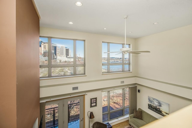 240 Spring St Unit 331, Saint Paul, MN 55102 - room details featuring a water view, recessed lighting, visible vents, and ceiling fan