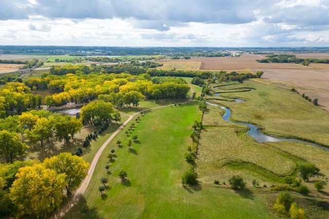 aerial view featuring a water view and a rural view