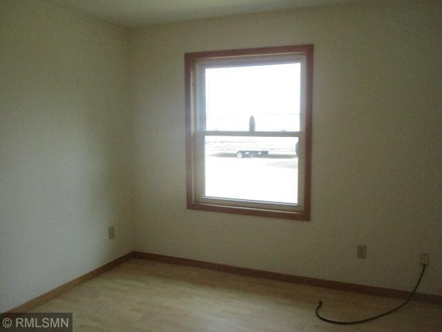 spare room featuring baseboards, a wealth of natural light, and light wood-style floors