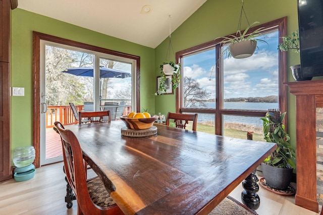 918 Division St, Elbow Lake, MN 56531 - dining space featuring vaulted ceiling and light wood-style flooring