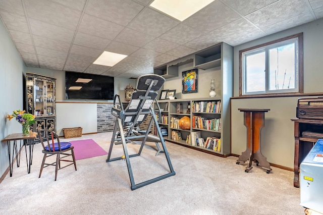 918 Division St, Elbow Lake, MN 56531 - workout area with carpet floors, baseboards, and a drop ceiling