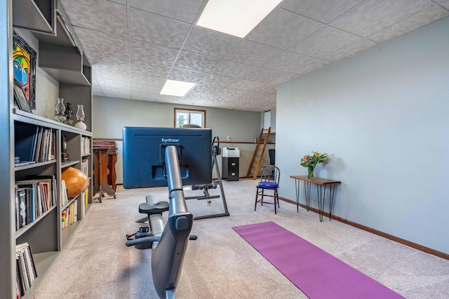 918 Division St, Elbow Lake, MN 56531 - exercise area featuring carpet floors, baseboards, and a paneled ceiling