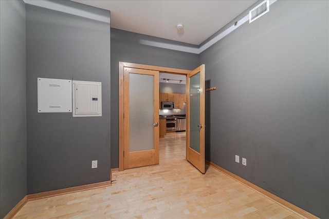 401 2nd St N Unit 220, Minneapolis, MN 55401 - spare room with baseboards, wood finished floors, visible vents, and electric panel