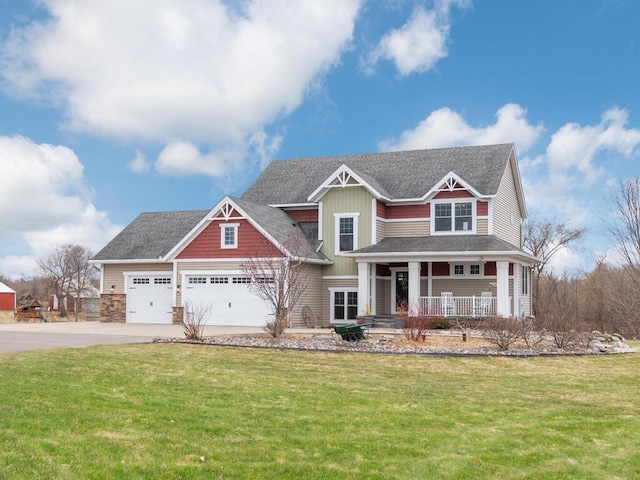 11460 Eagle Creek Ln, Rogers, MN 55374 - craftsman-style house with covered porch, concrete driveway, a front lawn, and a garage