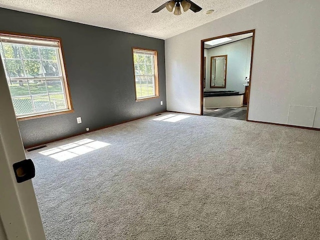 720 2nd St E, Lake Lillian, MN 56253 - carpeted empty room featuring visible vents, a textured ceiling, ceiling fan, and a textured wall