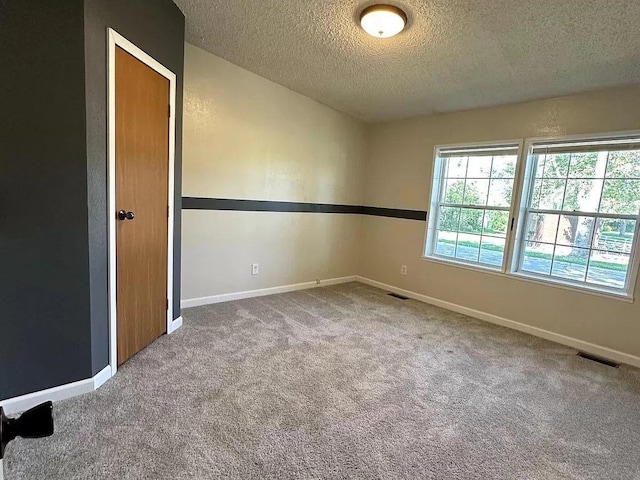 720 2nd St E, Lake Lillian, MN 56253 - spare room with baseboards, carpet flooring, a textured ceiling, and visible vents