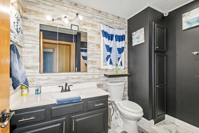 4674 Eagle Ridge Ln, Monticello, MN 55362 - full bath featuring toilet, vanity, marble finish floor, baseboards, and wood walls