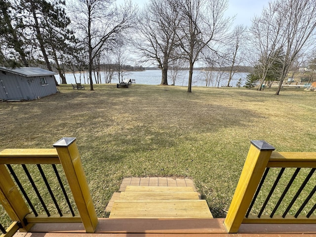 view of yard with a water view