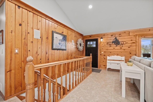 631 Pheasant Run, Winsted, MN 55395 - living area with lofted ceiling and wood walls