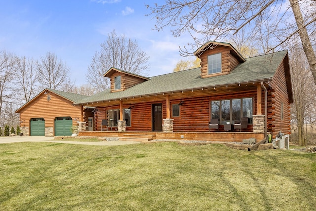 631 Pheasant Run, Winsted, MN 55395 - cabin with log exterior and a front lawn