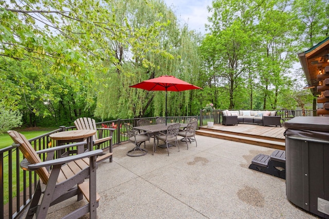 631 Pheasant Run, Winsted, MN 55395 - view of patio / terrace featuring outdoor dining space, a wooden deck, outdoor lounge area, and view of wooded area