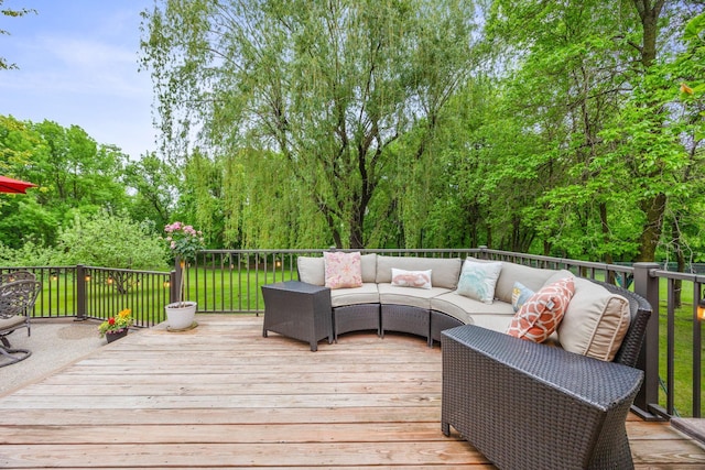 631 Pheasant Run, Winsted, MN 55395 - wooden terrace with an outdoor hangout area and a yard