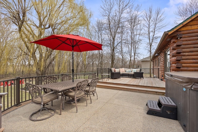 631 Pheasant Run, Winsted, MN 55395 - view of patio with a hot tub, an outdoor living space, outdoor dining area, and a wooden deck
