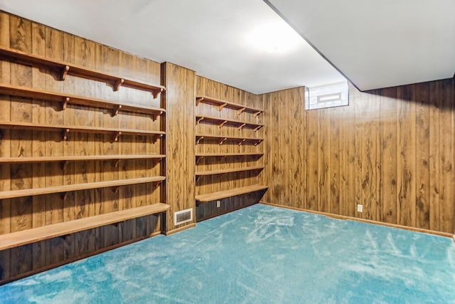 5411 Southwood Dr, Bloomington, MN 55437 - basement with wood walls and carpet flooring