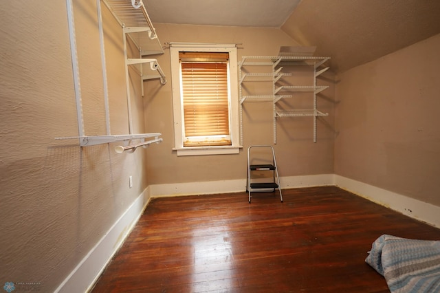 spacious closet featuring vaulted ceiling and hardwood / wood-style floors