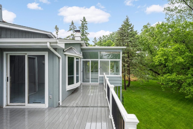 5410 Creek View Ln, Edina, MN 55439 - deck featuring a sunroom and a yard