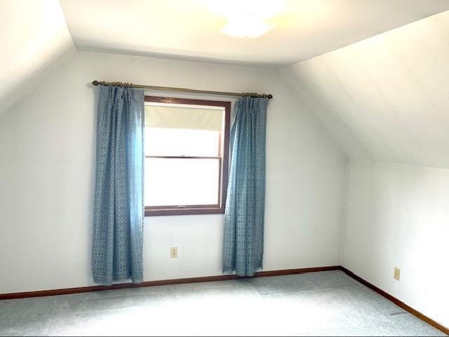 additional living space with carpet flooring, baseboards, and lofted ceiling