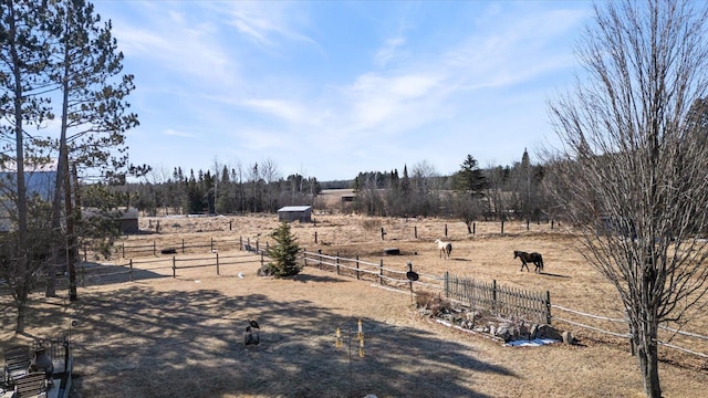 view of yard with fence and a rural view