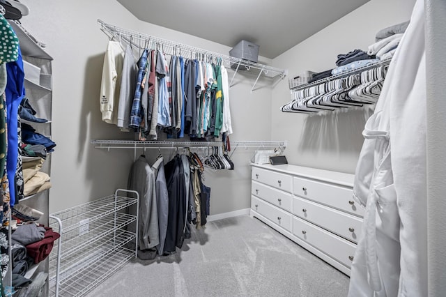 walk in closet with carpet floors