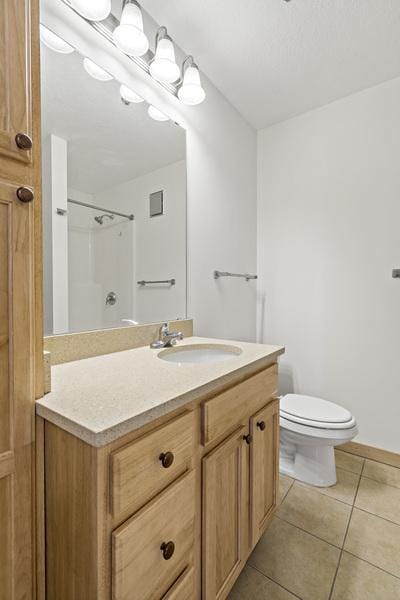 1502 5th St N Unit 401, Hopkins, MN 55305 - bathroom featuring toilet, walk in shower, tile patterned flooring, and vanity
