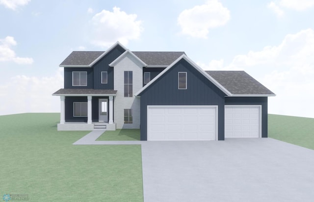 8851 Northern Lights Ave, Horace, ND 58047 - view of front of property featuring roof with shingles, a front lawn, concrete driveway, an attached garage, and board and batten siding