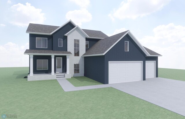 8851 Northern Lights Ave, Horace, ND 58047 - view of front of house featuring a front yard, board and batten siding, a shingled roof, and a garage