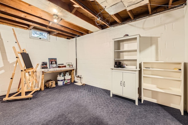 3427 Upton Ave N, Minneapolis, MN 55412 - basement featuring concrete block wall and dark carpet