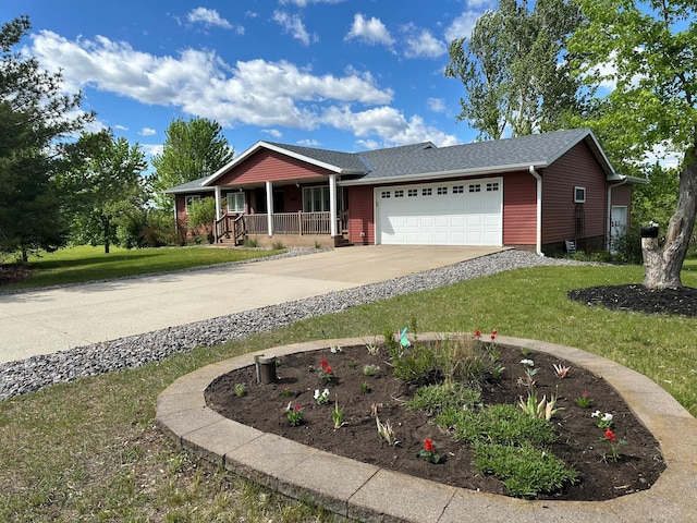 9808 Jenny Ln, Saint Wendel Twp, MN 56374 - ranch-style house with a porch, a garage, a front yard, and driveway