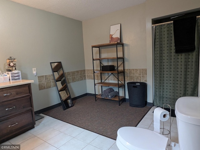 32255 County 21, Browerville, MN 56438 - full bathroom with toilet, curtained shower, tile patterned flooring, and a textured ceiling