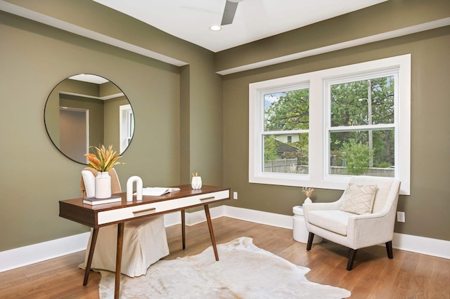 1647 26th St, Minneapolis, MN 55405 - office with baseboards, wood finished floors, a ceiling fan, and recessed lighting